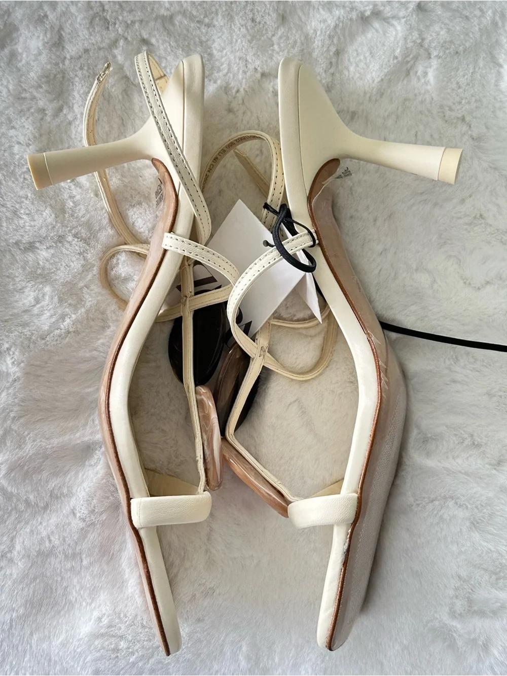 ZARA Cream Sandals with Brown and Tan Gem Accents - Picture 9 of 14